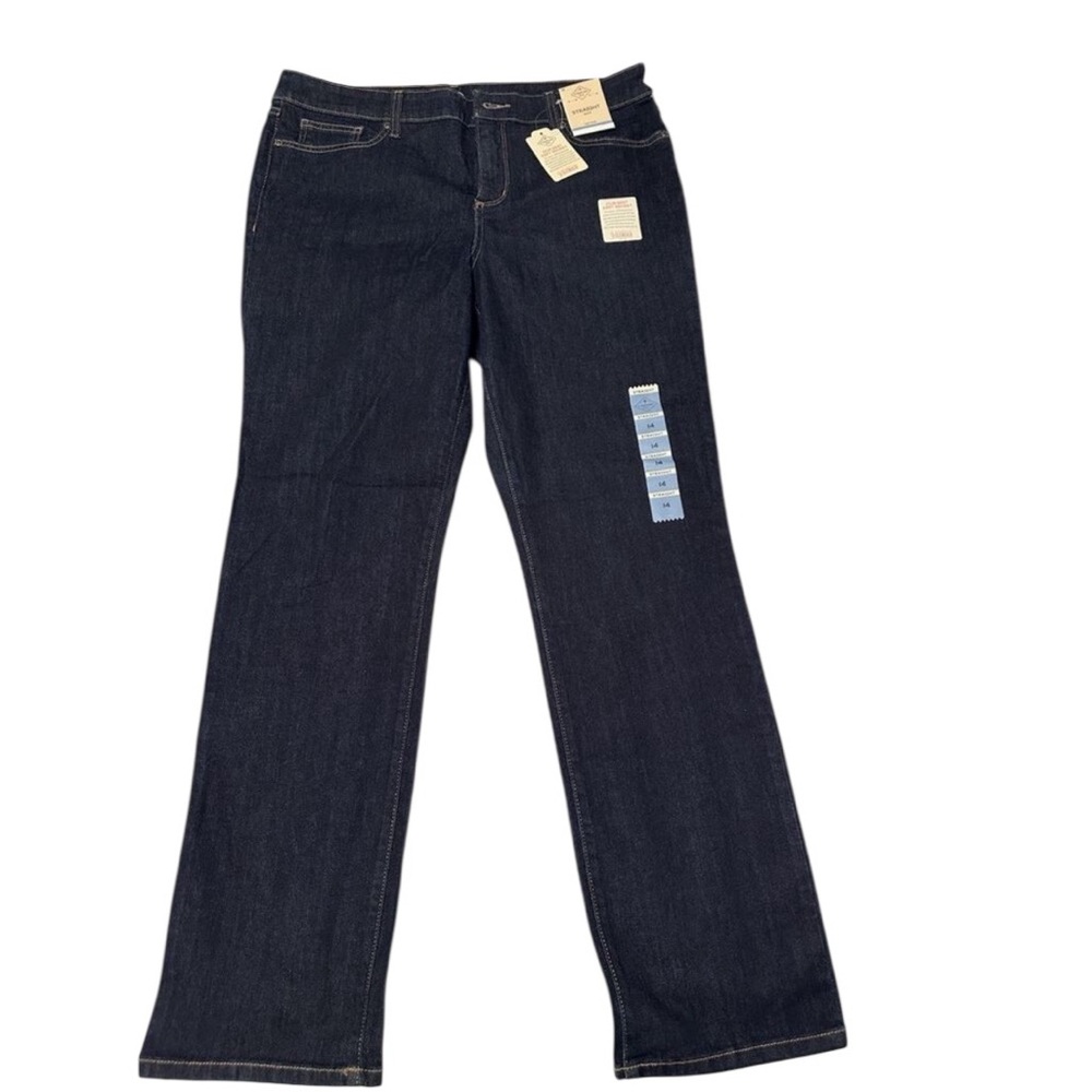 New St John’s Bay Straight Leg Mid Rise Dark Wash Jeans Size 14